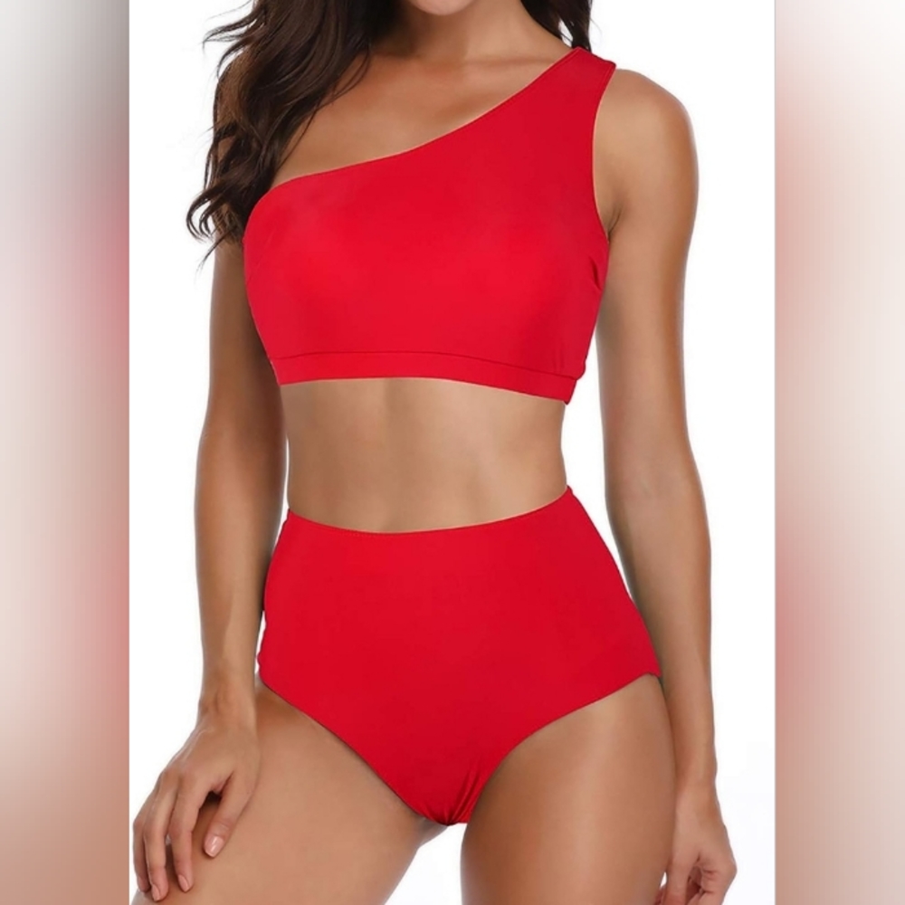 One Shoulder Swimsuit  High Waisted Bikini Set Size S